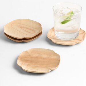 New! Crate&Barrel Ash Wood Coaster Set of 4